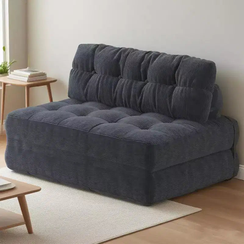 Canapé-lit futon pliant en velours côtelé, fauteuil convertible au sol avec coussin et soutien dorsal, format double