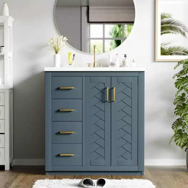 30 Single Sink Bathroom Vanity with Cabinet & 3 Drawers 鈥?Black / Blue / Green / Indigo / White