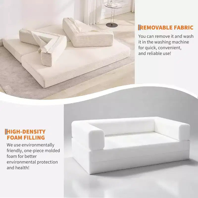 5-in-1-Schlafsofa, 78,8 Zoll, modulares Corduroy-Schlafsofa mit stabilem Rahmen, vielseitiger Futon für kleine Räume, Wohnzimmer und Gästezimmer