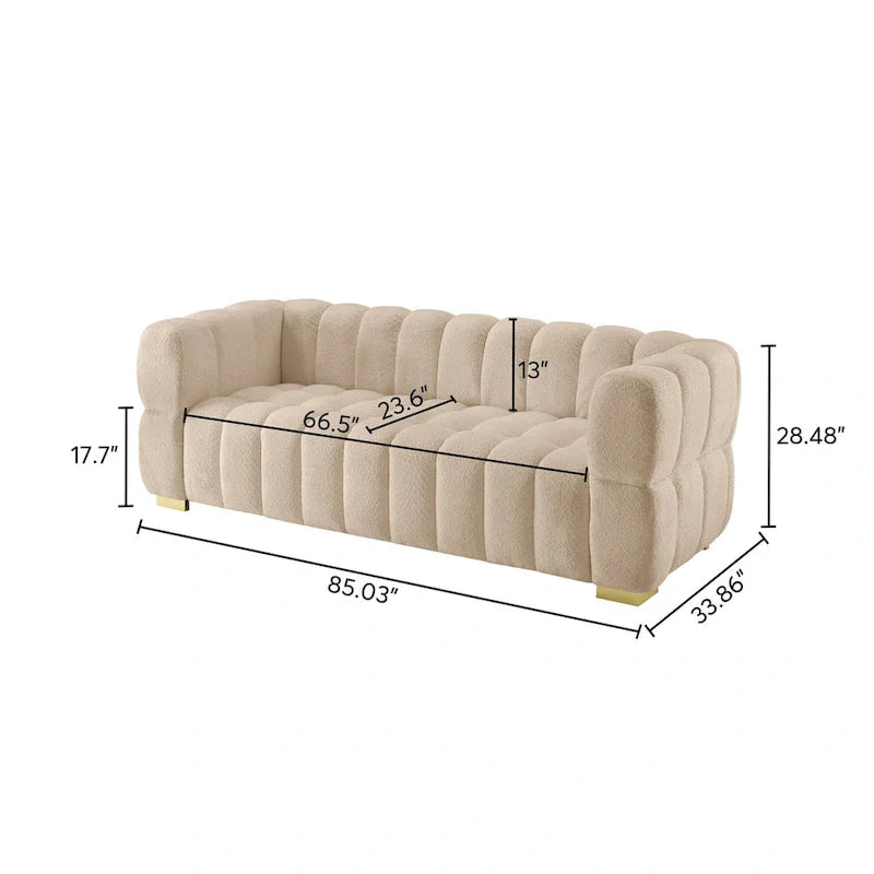 85 Modern Waffle Fabric Couch, Leisure Comfortable Sofa