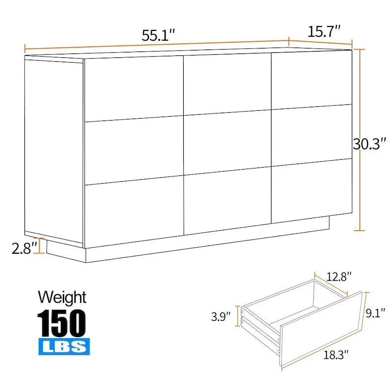 Meuble de rangement et commode à 9 tiroirs, armoire colonne organisatrice pour chambre avec éclairage