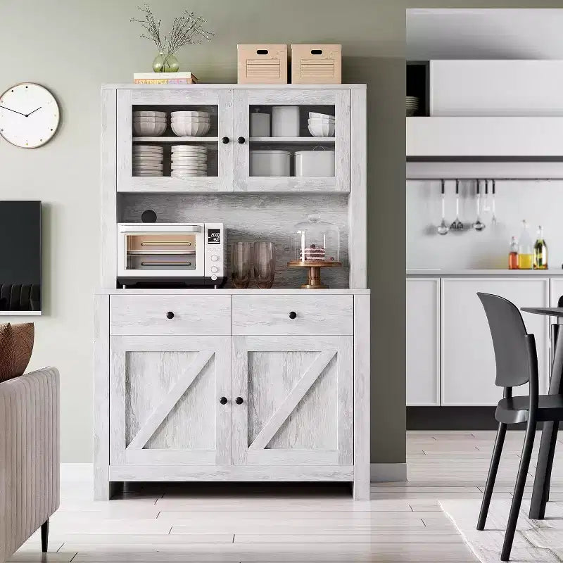 Kitchen Pantry Cabinet with Microwave Stand, Hutch Cabinet with Buffet Cupboard and Adjustable Shelves, for Kitchen, Dining Room