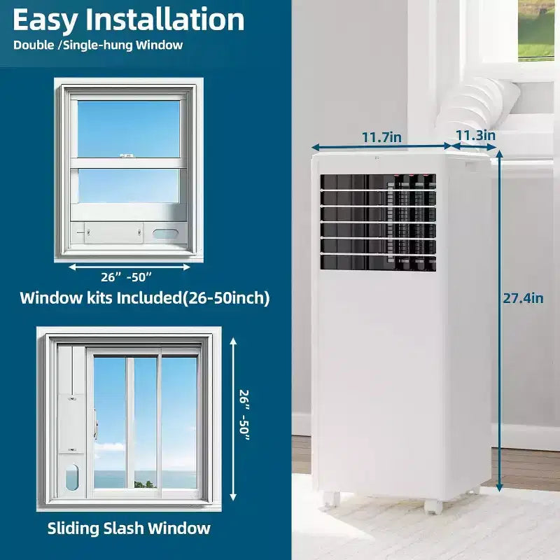 8K BTU Portable Air Conditioner - 3-in-1 Cooling, Dehumidifier & Fan for 350 Sq Ft with Sleep Mode & 1-Year Warranty