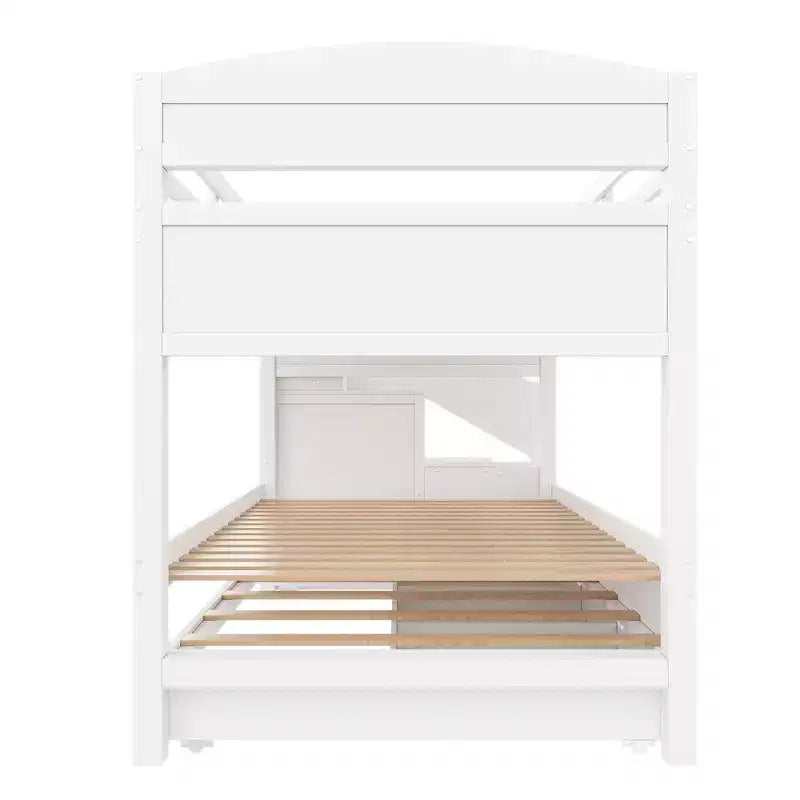 Whisen Twin XL Bunk Bed Frame with Trundle, Bunk Bed with Storage, Bunk Bed with Solid Wood, Storage Staircase, Wardrobe, 3Drawer, for Kids
