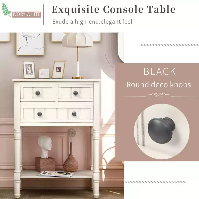 23.7in Narrow Console Table with 3 Drawers and Shelf, Sofa Table for Small Space Entryway or Living Room