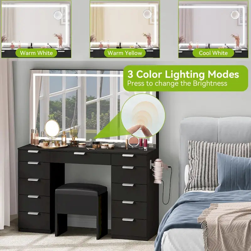 Moasis 46 kaptafel met ingebouwd stopcontact, verlichte spiegel en föhnrek - 55.8 H X 46 W X 11.7 D