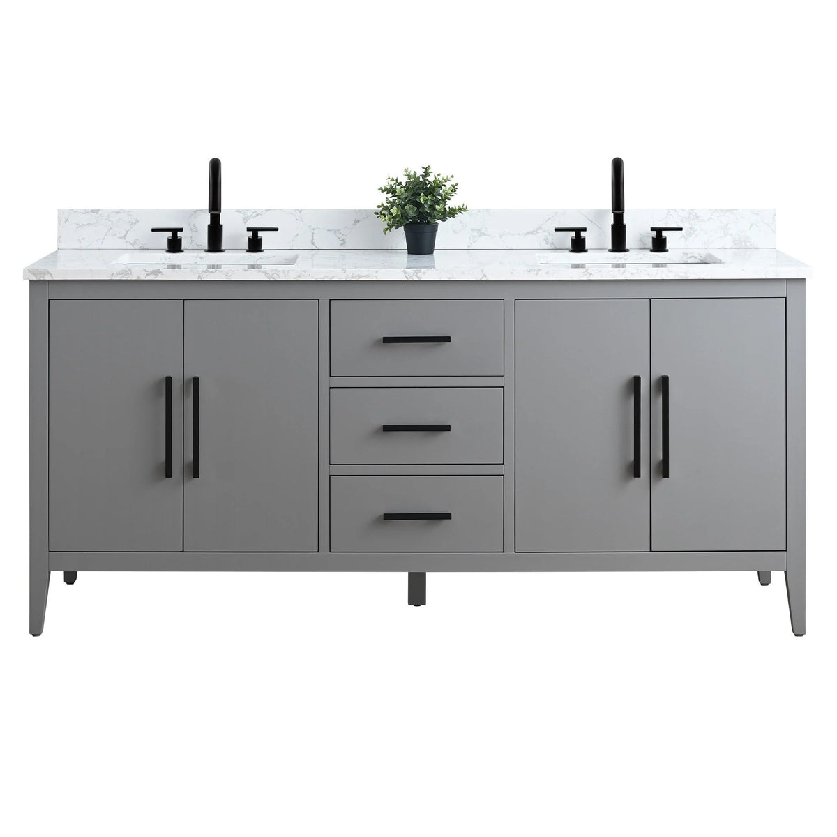 Vanity Art 72 badkamermeubel met dubbele wastafel en blad van composietmarmer