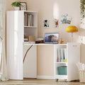 Scrivania estensibile MooxvMoo con ripiani contenitori e ruote piroettanti, tavolo pieghevole per computer per piccoli appartamenti e uffici domestici, bianca