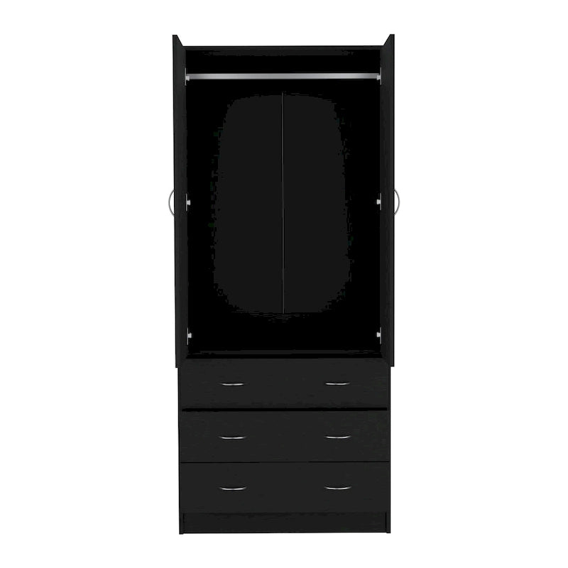 19 Modern Double-door Armoire with 3 Drawers and 1 Hanging Rod for Bedroom