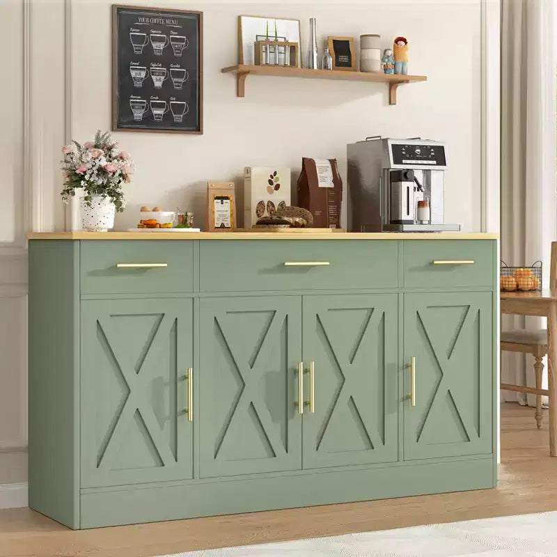 Aparador Celebalcony con almacenamiento, armario grande de cocina de 53.4 con 3 cajones y 4 puertas, estante ajustable para cocina y sala de estar