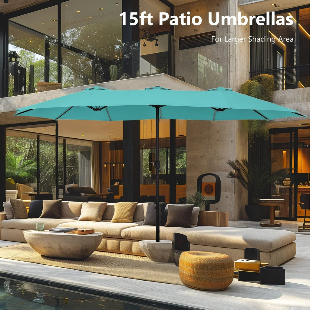 MAISON ARTS dubbele parasol voor terras, 15 ft, extra groot, tweepersoons, inclusief voet