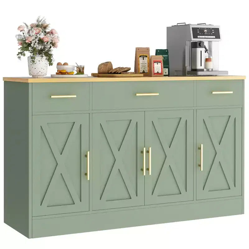 Celebalcony Buffet-Schrank mit Stauraum, 53,4 Zoll großer Küchenschrank mit 3 Schubladen und 4 Türen, verstellbarem Einlegeboden für Küche und Wohnzimmer