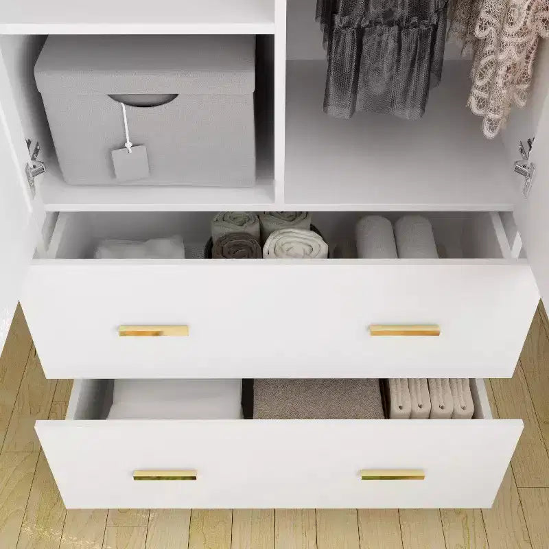 Armoire Hitow à portes miroirs avec deux tiroirs et rangement compartimenté