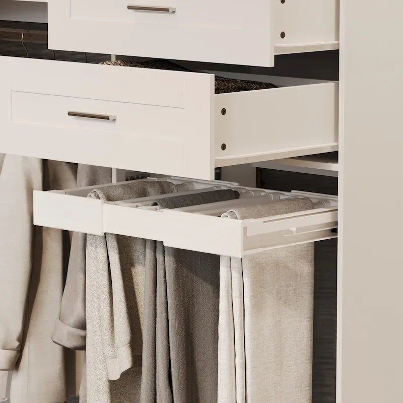 Penderie d'angle avec 2 tringles, porte-pantalons et organisateur de rangement pour chaussures
