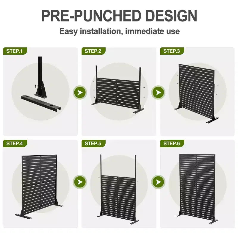 3-Panel Room Divider Screen with Geometric Pattern – Black Galvanized Steel