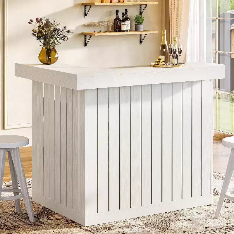 Mobile bar per casa Lantine a forma di L, tavolo bar angolare per liquori a 4 ripiani con mensole contenitore e portabicchieri da vino per pub domestico