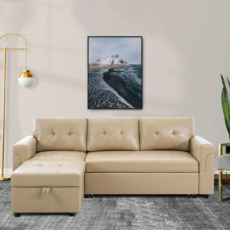 Convertible Reversible Sectional Sofa with Pull-Out Sleeper Bed, Hidden Storage Chaise, and Durable Legs