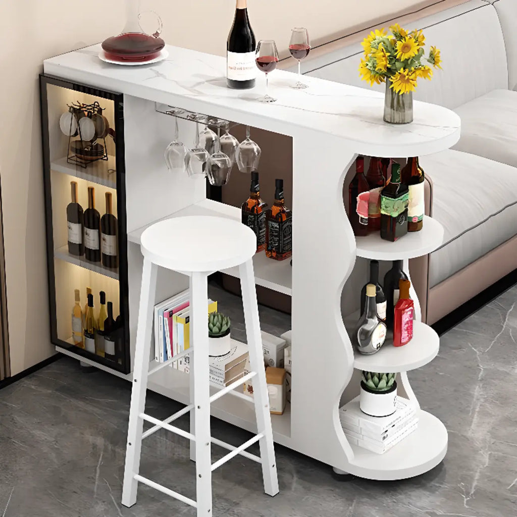 Modern Stone Top Freeform Bar Table with Storage for Home Bars