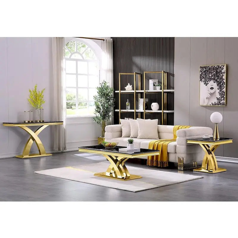 Table basse moderne rectangulaire de 48 po avec piètement en X, tables basses à piédestal pour salon