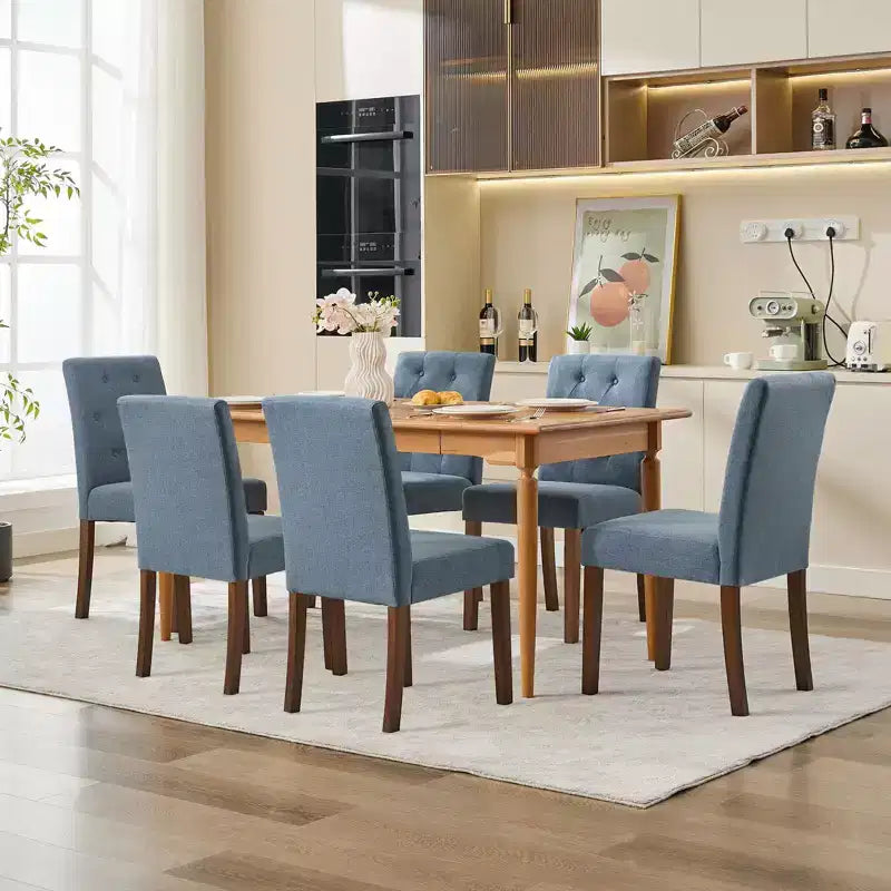 Set di 6/4 sedie da pranzo Parsons con bottoni capitonné, sedie da cucina in tessuto imbottito con gambe in legno e sedute imbottite, arredamento per soggiorno e cucina