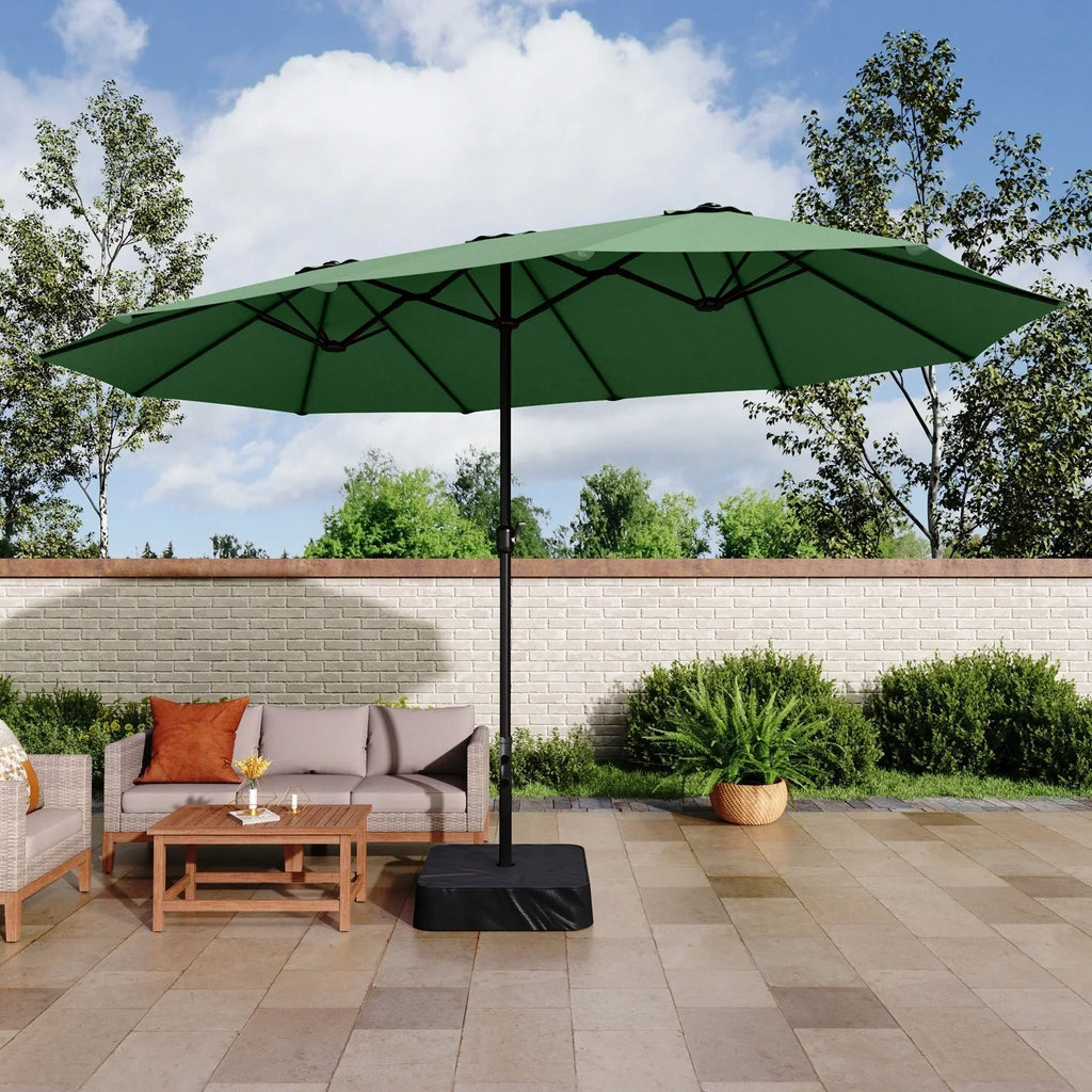 MAISON ARTS dubbele parasol voor terras, 15 ft, extra groot, tweepersoons, inclusief voet