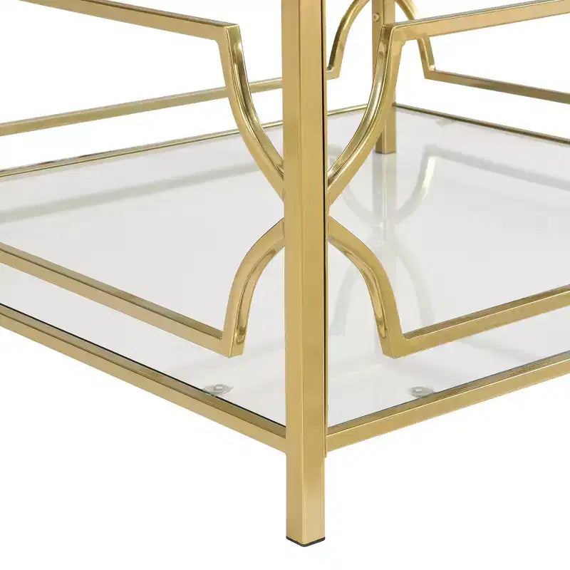 Merax Square Coffee Table with Black or Clear Glass Top and Two-Tier Display Shelf
