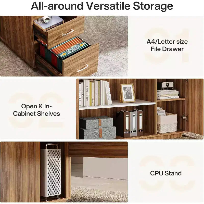 Lantine 85.8 L-Shaped Executive Desk, Extra Large Office Computer Desk with File Drawers for Home Office