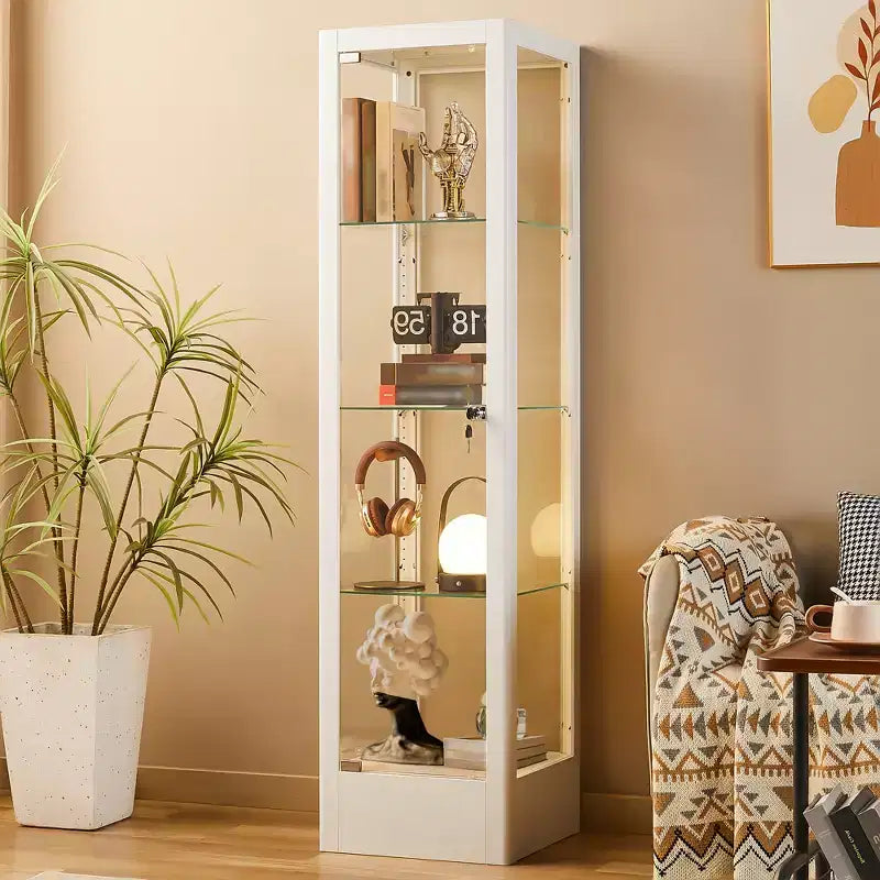 Bekrvio 4-Tier Glass Display Cabinet Case with Lock, 63 Curio Cabinet Tempered Glass Door & Adjustable Shelves