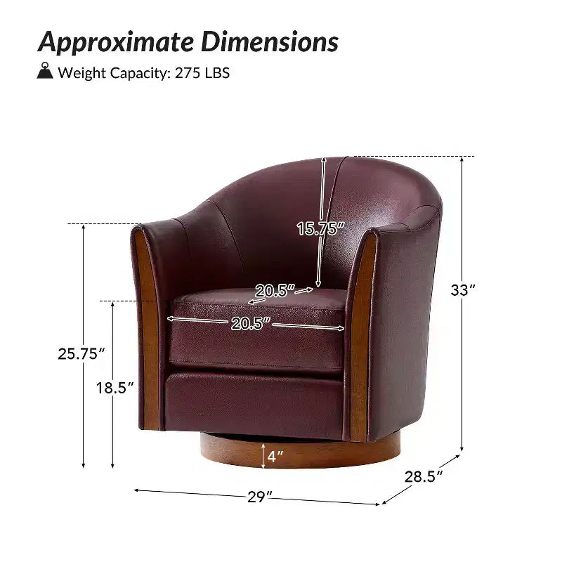 Juego de 2 sillones giratorios tipo barril Pocono de cuero genuino, de estilo transicional, con base de madera maciza, Artful Living Design