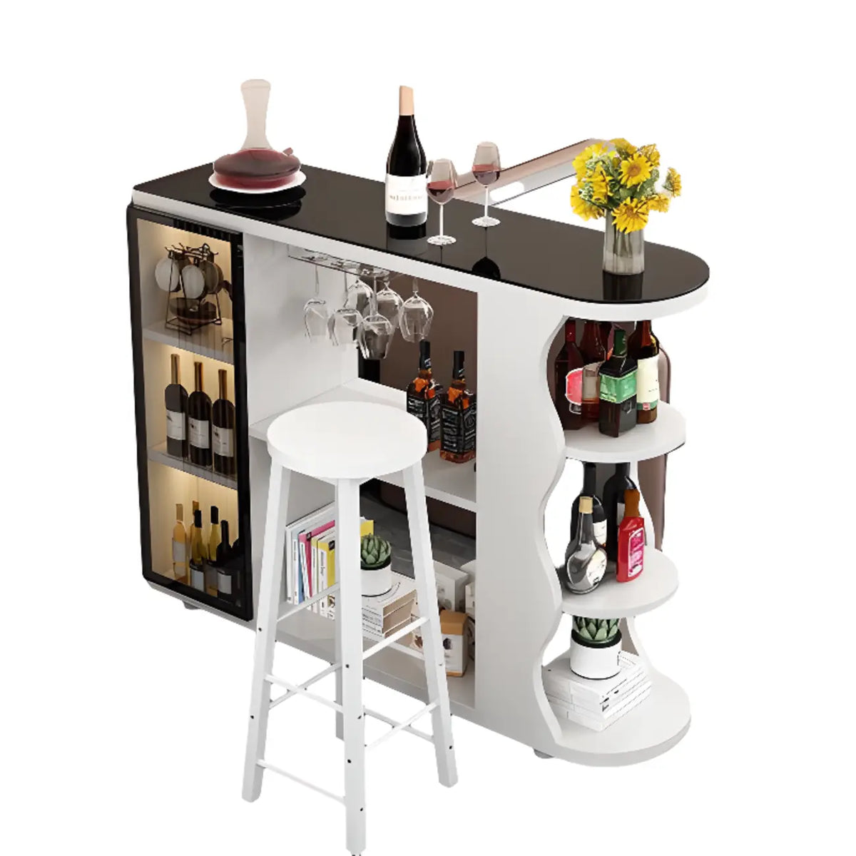Modern Stone Top Freeform Bar Table with Storage for Home Bars