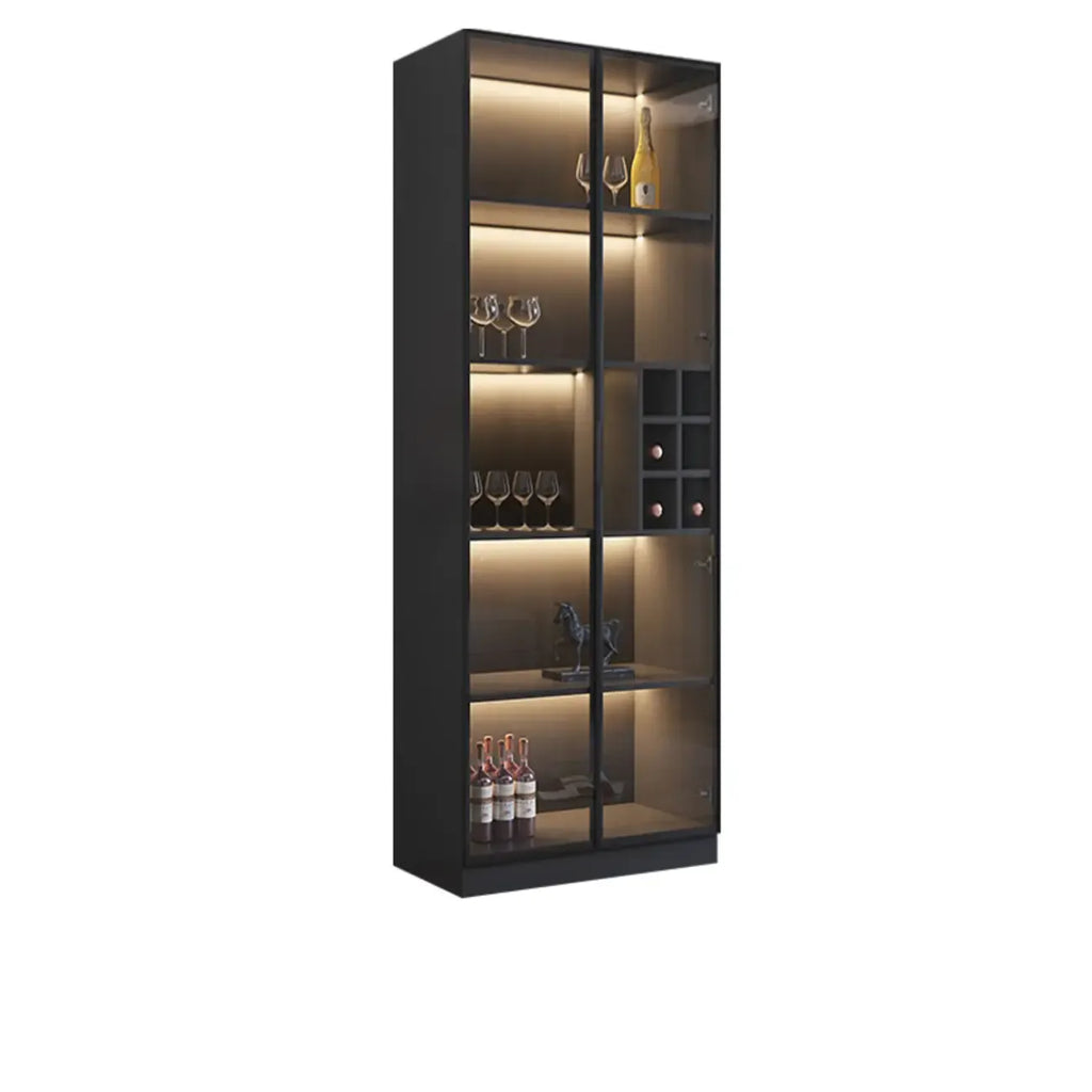 Minimalistischer schwarzer Weinschrank aus Holz mit Glastür
