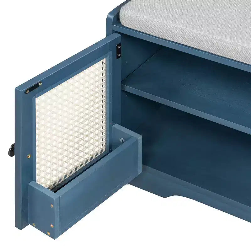 Whisen Rustic Wood Storage Bench, Entryway Shoe Bench with Removable Cushion, Adjustable Shelves