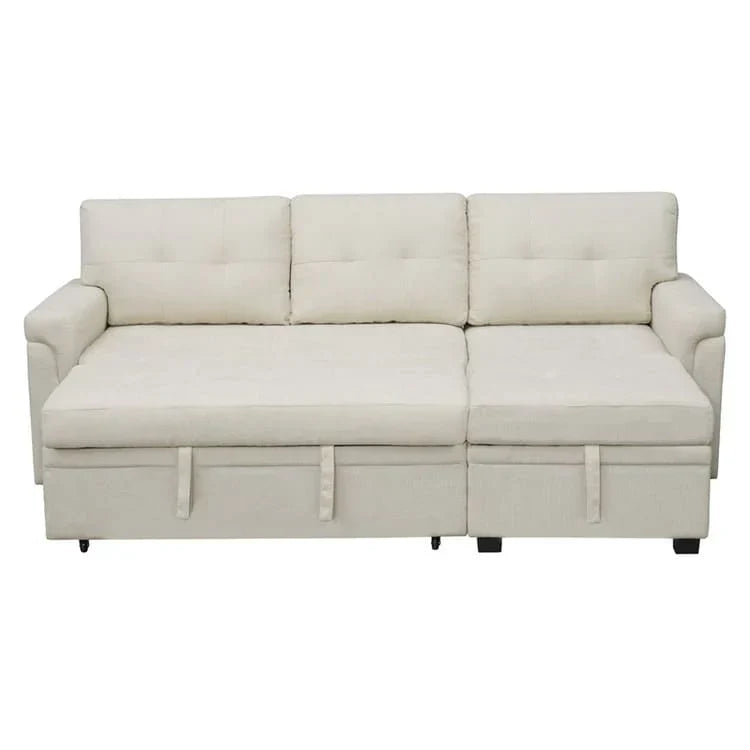Divano componibile reversibile trasformabile con letto estraibile, chaise longue con contenitore nascosto e gambe resistenti
