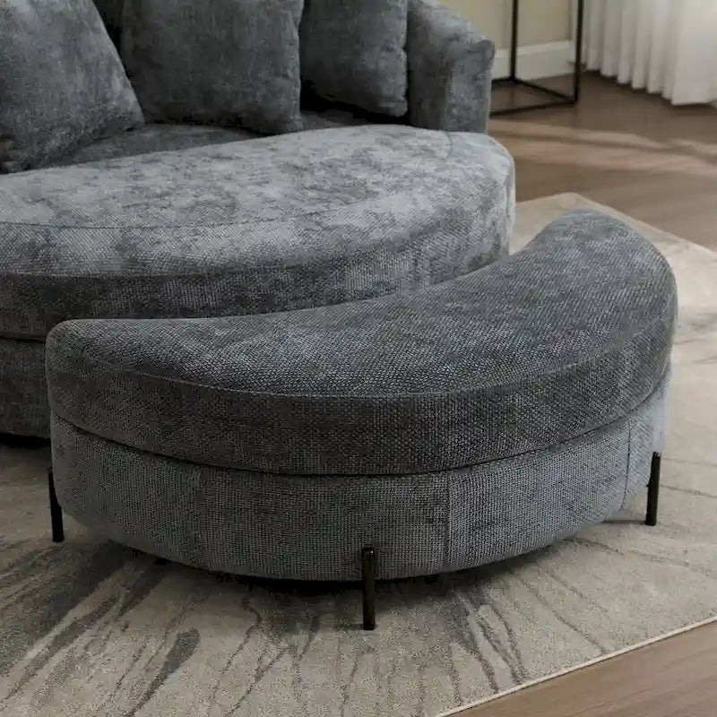 Moderner runder Akzent-Sessel als Fasssessel mit 5 Kissen und optionalem Hocker