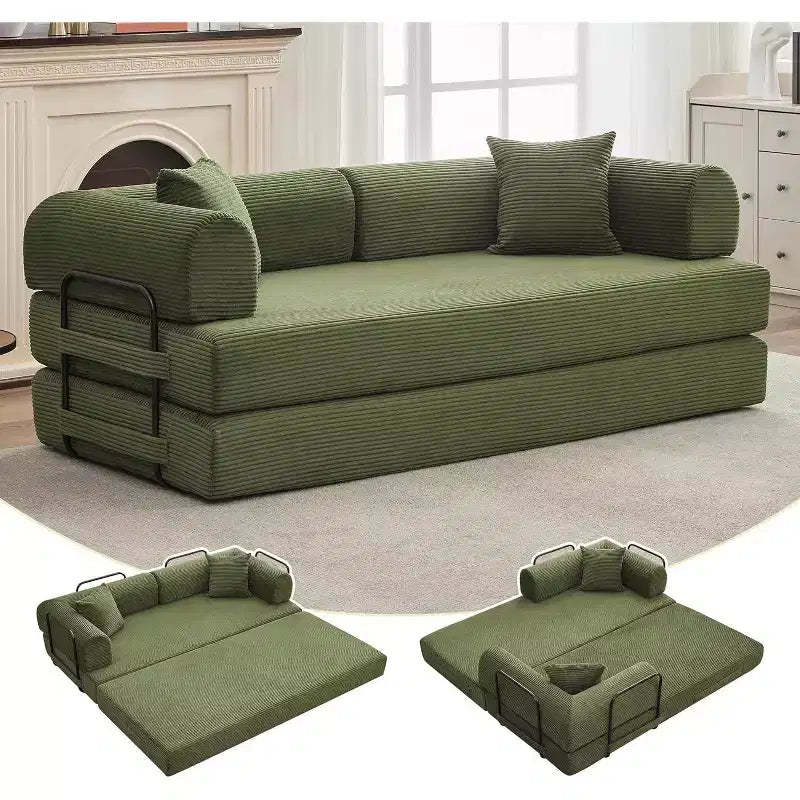 2 in 1 Convertible Sofa Bed, comfortable Folding Corduroy Sofa Bed with Deep Seat and Wide Armrests, Boneless Sofa, for Living Room, Apartments