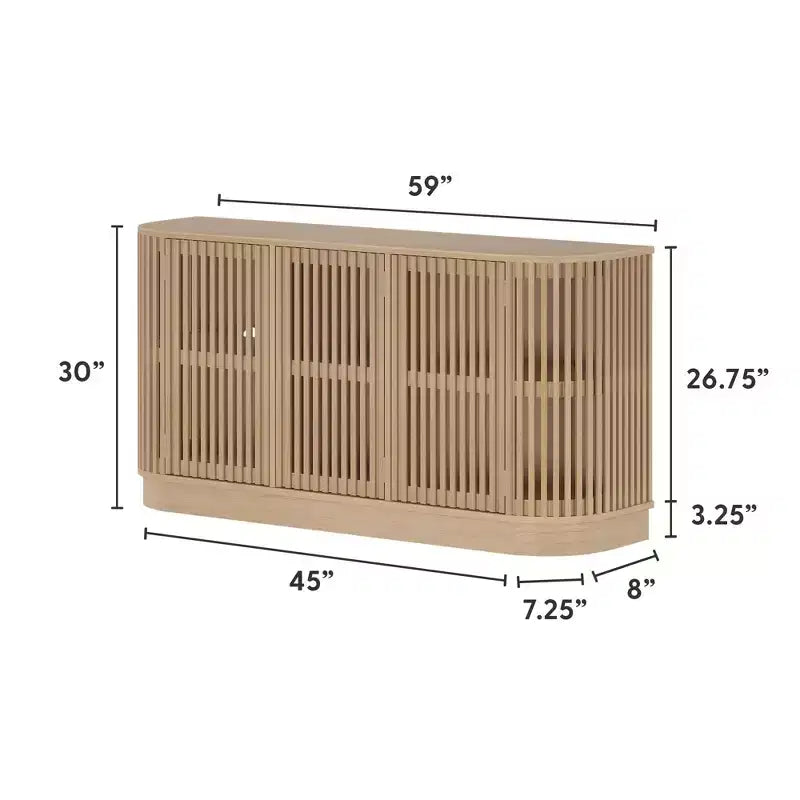 Buffet en bois massif Plank+Beam Contour avec 3 portes, meuble TV de 59 po pour salon