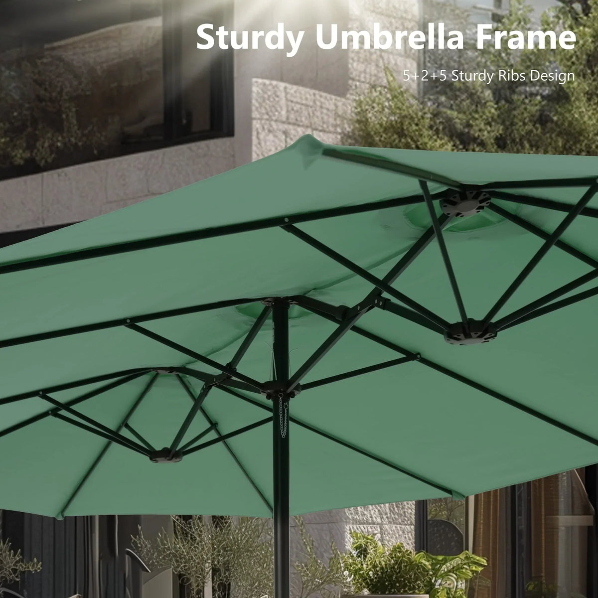 MAISON ARTS dubbele parasol voor terras, 15 ft, extra groot, tweepersoons, inclusief voet