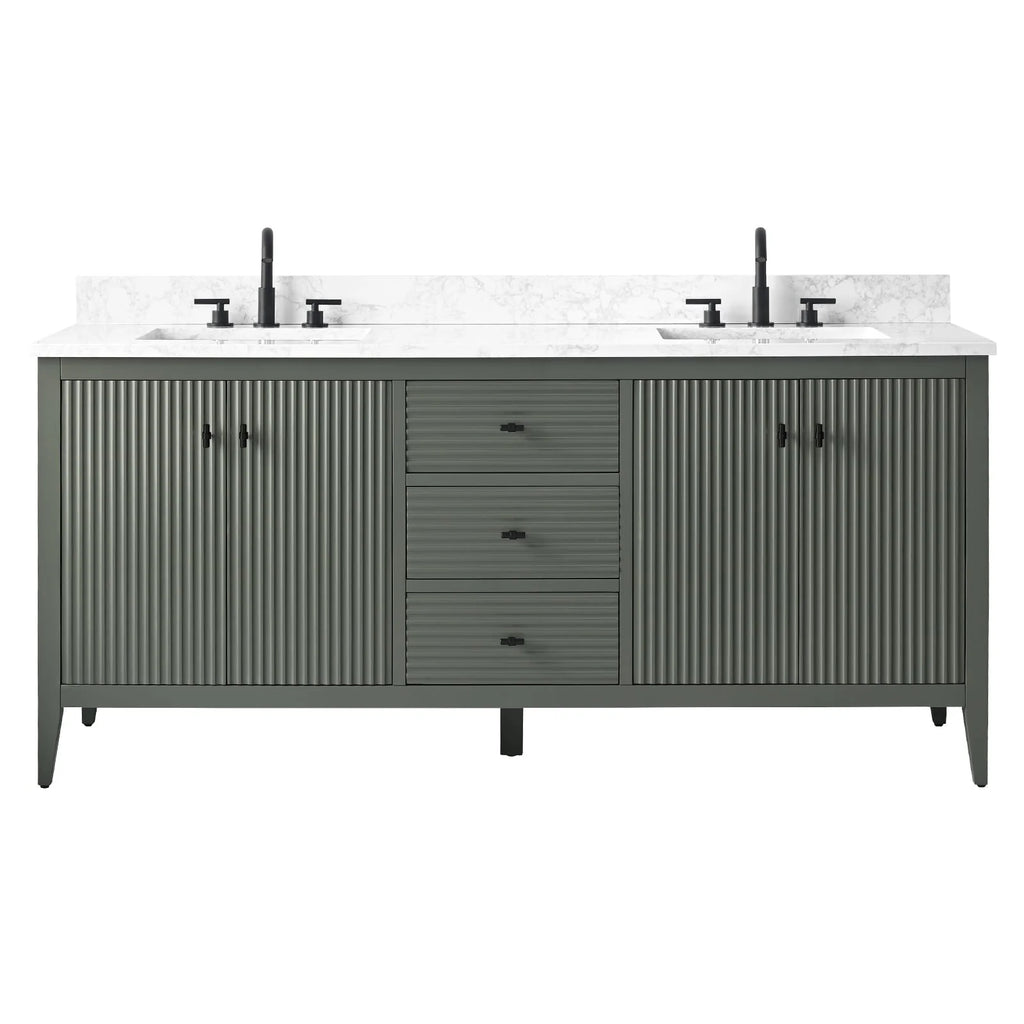 Vanity Art 72 badkamermeubel met dubbele wastafel en blad van composietmarmer