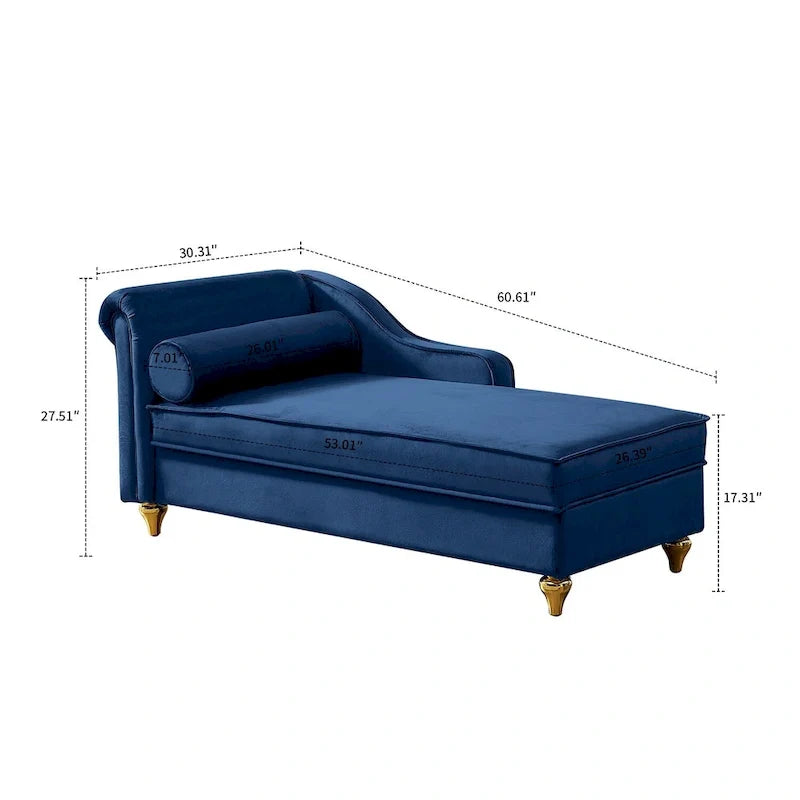 French Elegant Velvet Upholstered Storage Chaise Lounge Chair with a Pillow