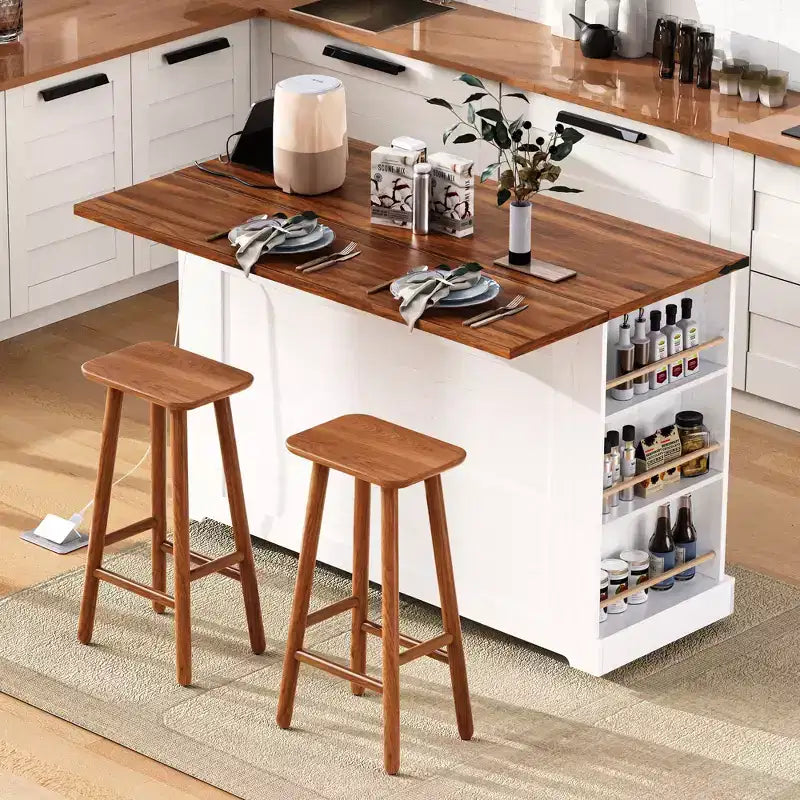 Carrello da cucina con ante in vetro temperato, ripiani laterali, presa di corrente e piano ribaltabile