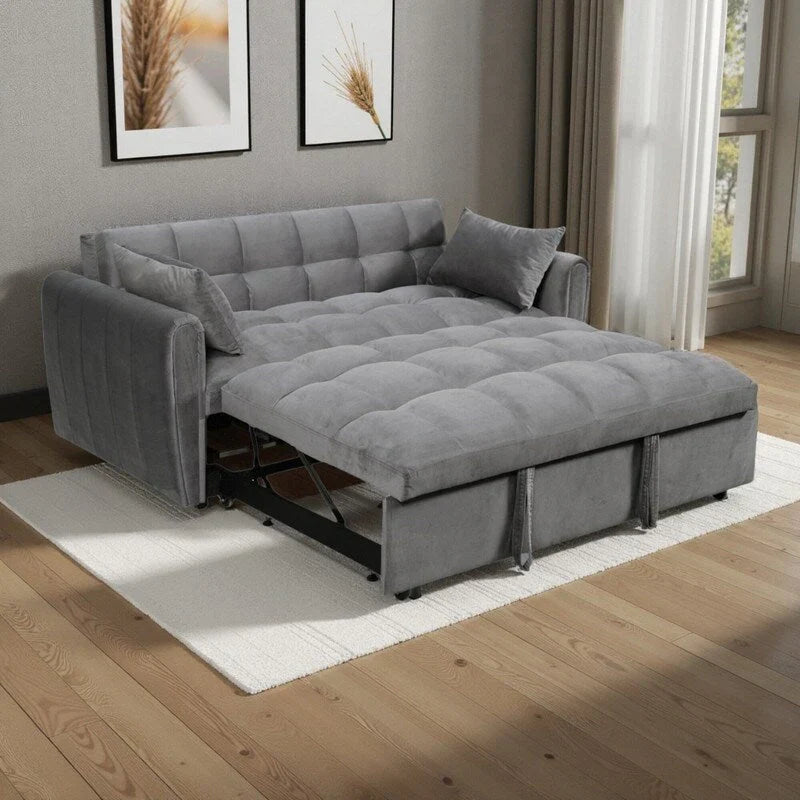 Fluwelen slaapbank van 64,96 inch, 3-in-1, met verstelbare rugleuning, opbergvak en draagvermogen van 500 lb