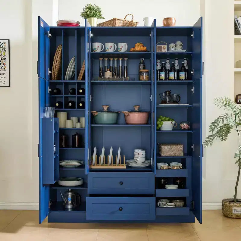 Dispensa da cucina indipendente Whisen alta 71'', grande mobile contenitore per sala da pranzo con credenza e buffet a 6 ante, ripiani regolabili