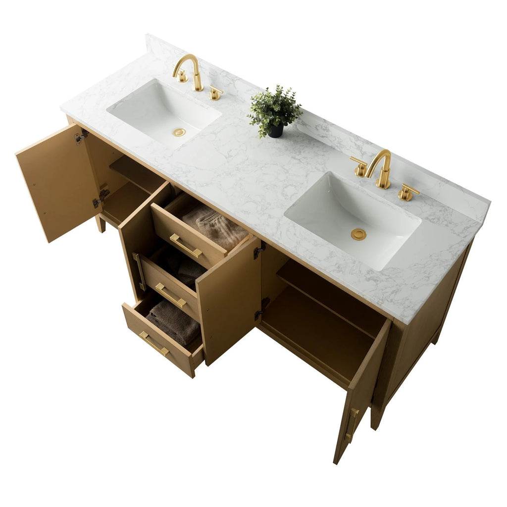 Vanity Art 72 badkamermeubel met dubbele wastafel en blad van composietmarmer