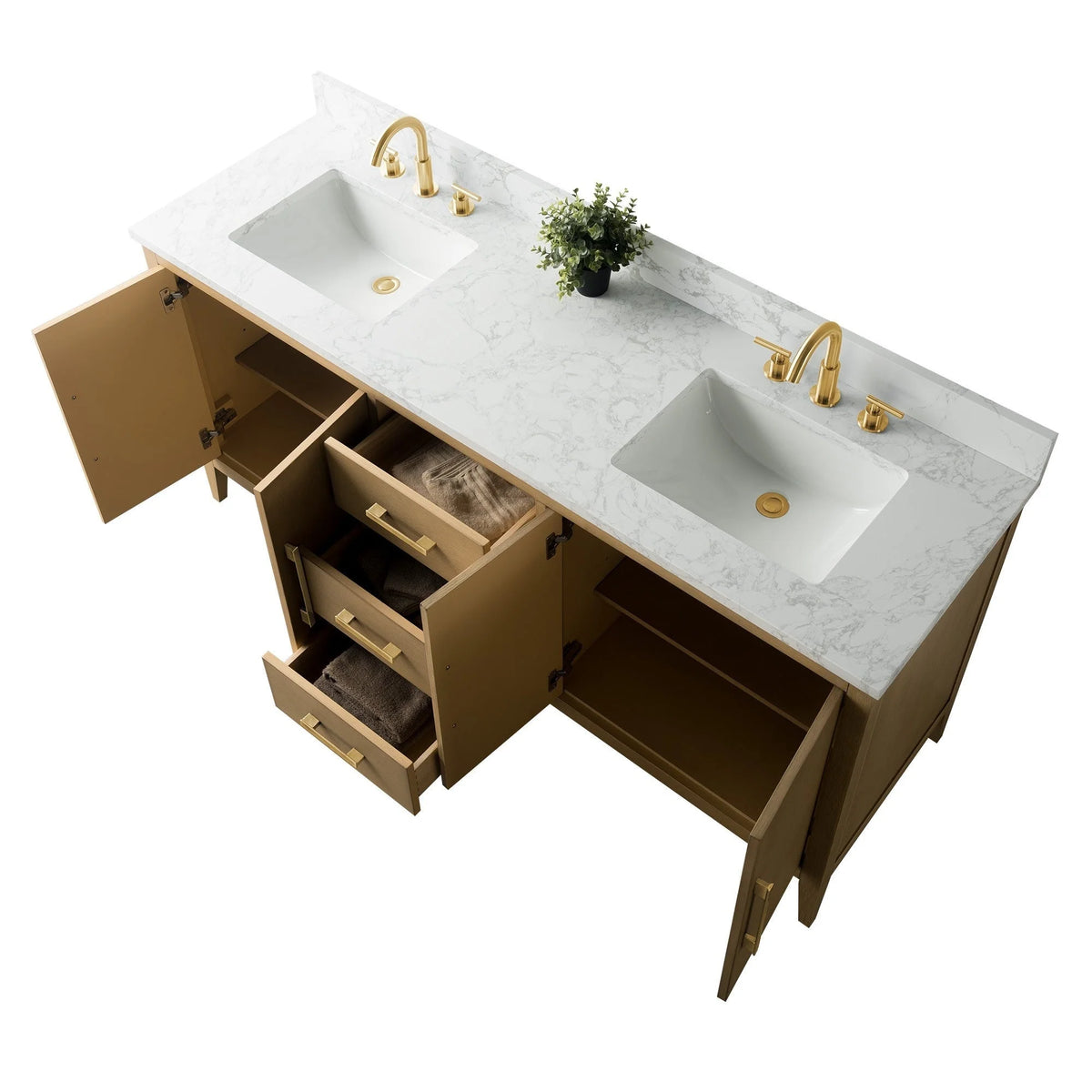 Vanity Art 72 badkamermeubel met dubbele wastafel en blad van composietmarmer