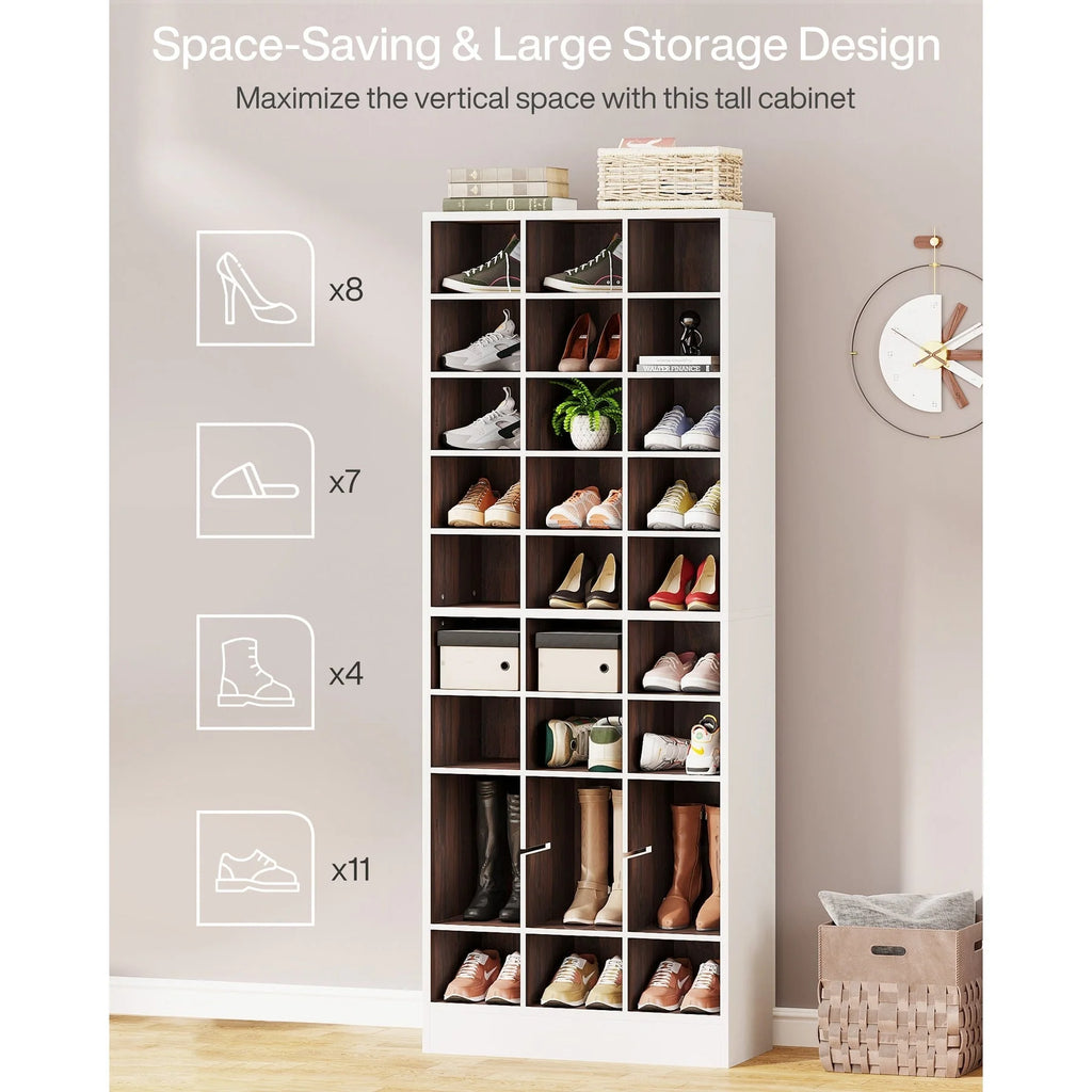 Hoge schoenenkast voor 30 paar schoenen, 10 etages, wit houten schoenenrek voor kledingkast en hal - 10 etages