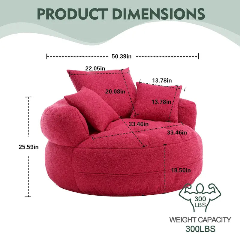 Round Lazy Sofa Chair – White/Blue/Grey/Yellow/Orange/Rose Red/Navy/Green, Single & Couple Seat