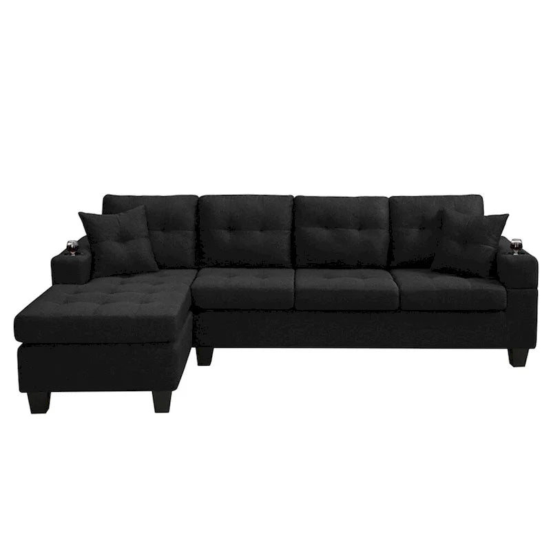 Modulaire hoekbank voor de woonkamer met L-vormige chaise longue en bekerhouder