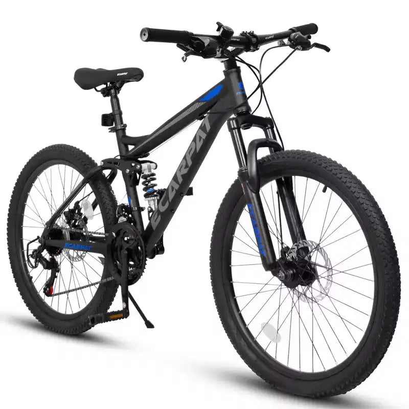 Okak Mountainbike 27,5 Zoll mit vorderen und hinteren Doppelstoßdämpfern, Dirtbike mit 21 Gängen und mechanischen Scheibenbremsen, Erwachsenenfahrrad für Männer und Frauen
