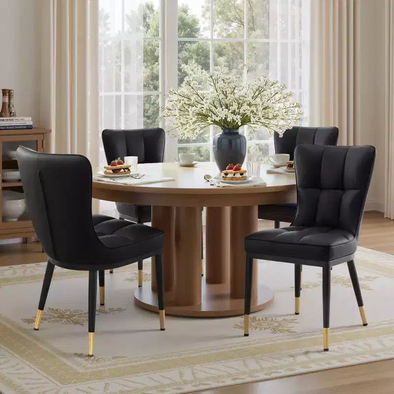 Bekrvio Dining Room Chairs Set of 6, Modern Upholstered Faux Leather Seat with High Back, Metal Legs, Armless Kitchen Chairs for Living Dinning Room