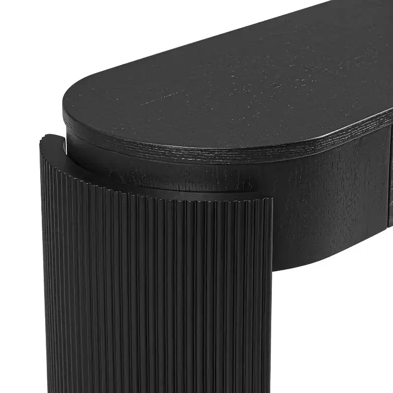 Table console moderne Merax à plateau ovale avec pieds courbés cannelés et deux tiroirs dissimulés